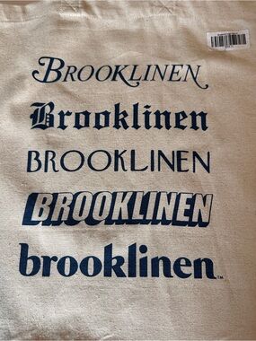 Brooklinen Natural Canvas Tote with Navy Logo Prints